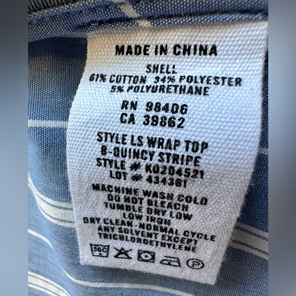 Theory Quincy Striped Faux Wrap Long-Sleeve Top - Blue & White Striped - Large - Picture 11 of 17